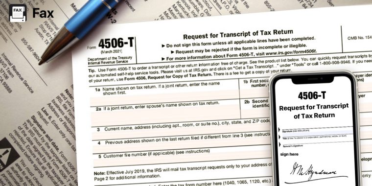 fax form 4506 t to irs
